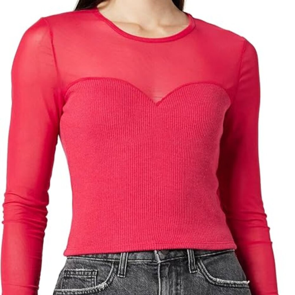 *NEW* The Drop - Women's Red Top Emilia Mock Neck Mesh (M)